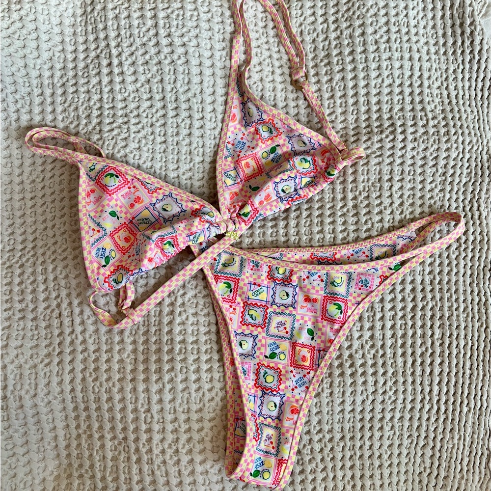 Kulani Kinis Pink Multi-Color Tile Print Triangle Bikini